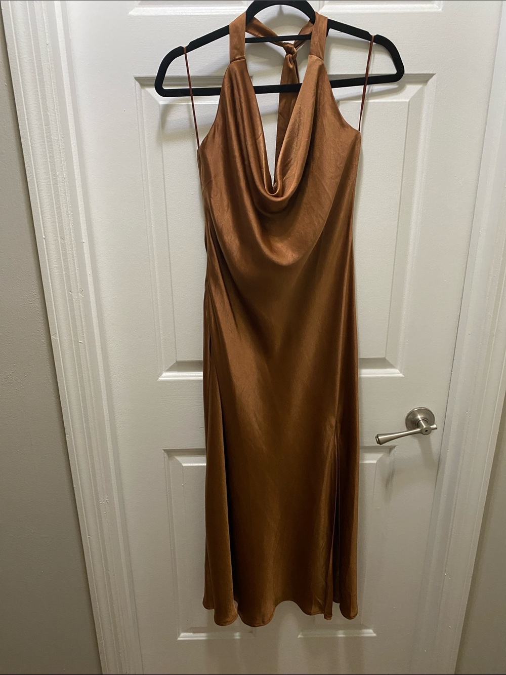 Source Unknown Copper Satin Cowl Halter Midi Dress M